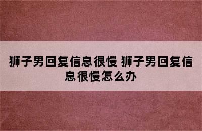 狮子男回复信息很慢 狮子男回复信息很慢怎么办